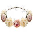 thumbnail image 1 of Diadema de flores rosa floral boho corona guirnalda aro de pelo bohemio tocado tocado mujeres niñas corona hoja bandas para el pelo decoración fiesta cosplay disfraz hecho a mano accesorios para el ca, 1 of 3