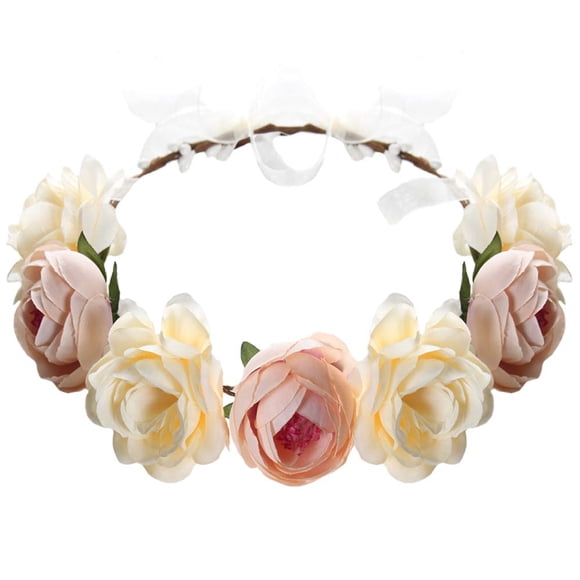 Diadema de flores rosa floral boho corona guirnalda aro de pelo bohemio tocado tocado mujeres niñas corona hoja bandas para el pelo decoración fiesta cosplay disfraz hecho a mano accesorios para el ca