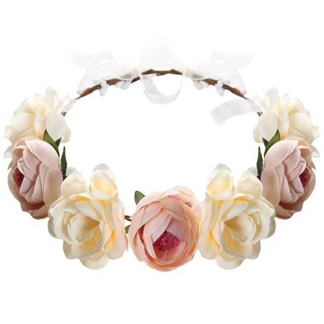 Diadema de flores rosa floral boho corona guirnalda aro de pelo bohemio tocado tocado mujeres niñas corona hoja bandas para el pelo decoración fiesta cosplay disfraz hecho a mano accesorios para el ca