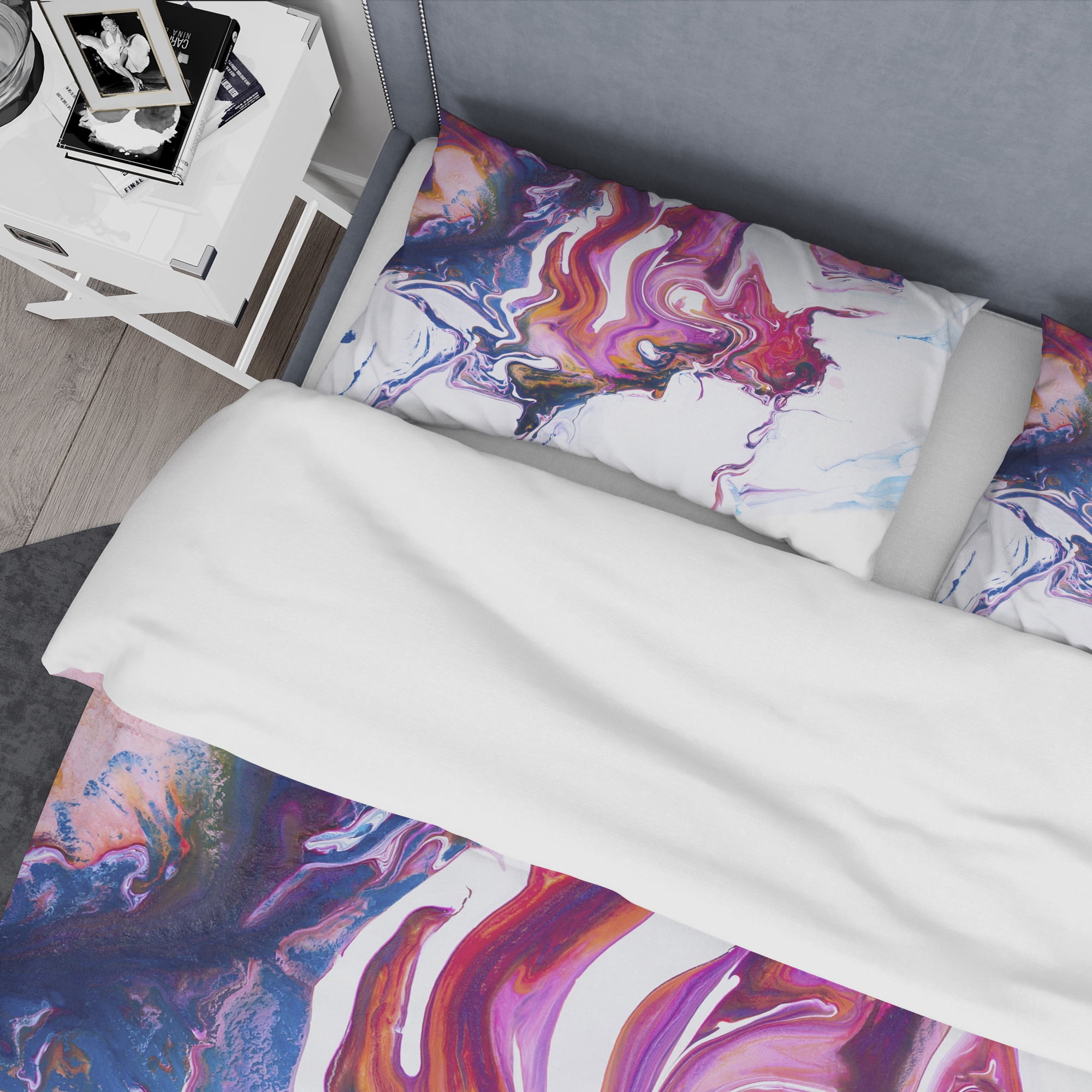 Designart 'Purple, Pink and Blue Hand Painted Marble Composition' Mid-Century Modern Duvet Cover Set