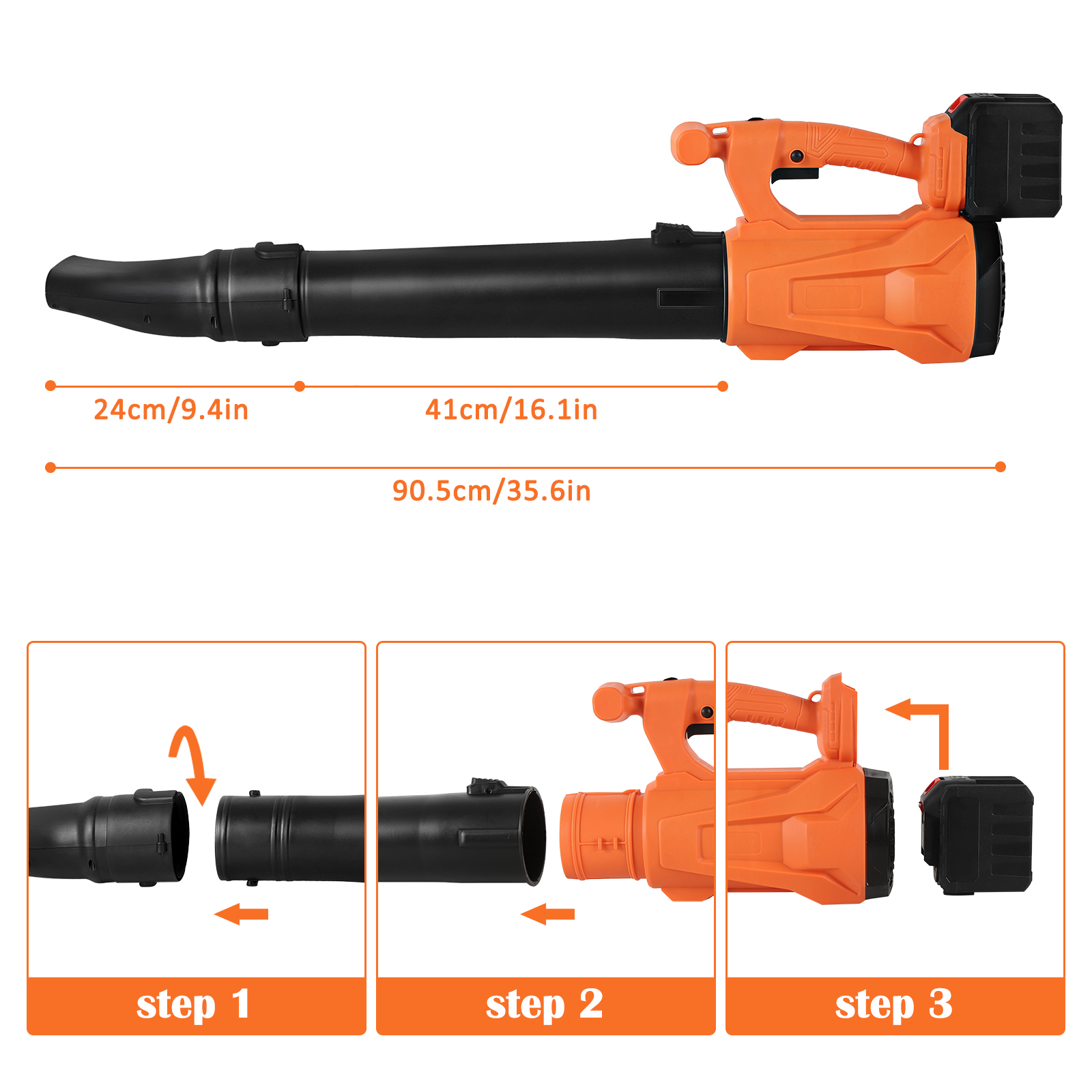 24V Cordless Leaf Blower, 540 CFM Electric Leaf Blower for Lawn Care, 12000rpm and 6 Speeds with Battery, Fast Charger, Orange