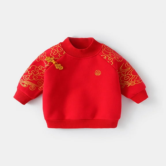 XXWXYD Chinese New Year Outfit Toddler Baby Girls Boys - Tang Suit Long Sleeve Pullover Top Sweatshirt Festive Holiday Celebration Warm Comfortable