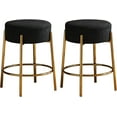 thumbnail image 3 of 24" Black Boucle Bar Stool Set of 2, Upholstered Dining Room Chair Barstools Backless Seat for Dining Room, Bar(Gold Leg), 3 of 7