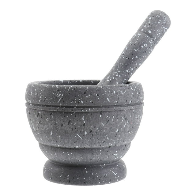 PP Plastic Kitchen Household Garlic Pugging Pot Pedestal Bowl Mortar and Pestle Set(Granitic Pattern, Packaged with Box)