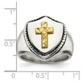 thumbnail image 2 of Stainless Steel With 14k Gold Accent Oxidized and Polished Religious Faith Cross Shield Ring Size 11 Ring for Women, 2 of 2