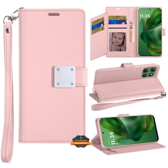 XPM for Google Pixel 10 /Pixel 10 Pro Phone Case, Wallet Case with ID/ Card Holder, Wristlet Strap, Magnetic TPU Protective Shockproof Folio Flip Cover for Pixel 10 / 10 Pro (Rose Gold)
