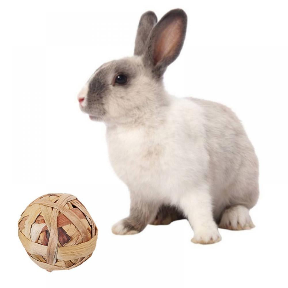 Huiouer 4Pcs Rabbit Grass Ball Chewing Toy Teeth Grinding Ball Small Animal Activity Play Chew Natural Ball Toys For Rabbits Guinea Pigs Gerbils