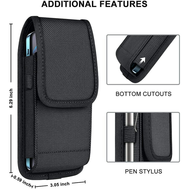 Nylon Dual Phone Holster Pouch Case fit 2 Cell Phones for iPhone  14/13/12/11 Pro Max Samsung Note 20 Note10+ Galaxy S20+ S20