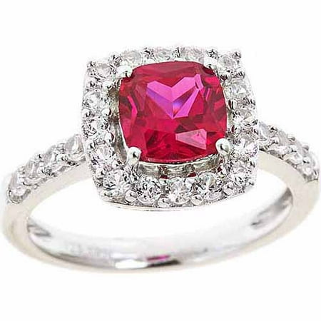 Created Ruby and Created White Sapphire Sterling Silver Ring, Size 7
