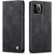 QLTYPRI Case for iPhone 12 Pro Max, Vintage PU Leather Wallet Case Card Slot Kickstand Magnetic Closure Shockproof Flip Folio Book Case Cover for iPhone 12 Pro Max (6.7 inch) - Black
