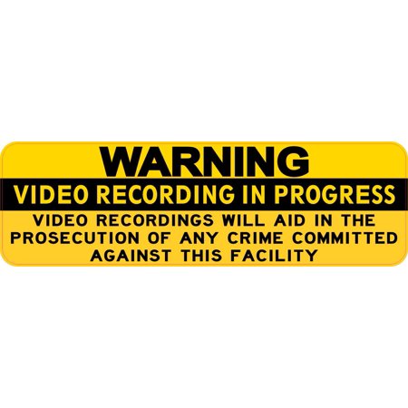10in x 3in Video Recording in Progress Sticker Door Sign Decal Stickers ...