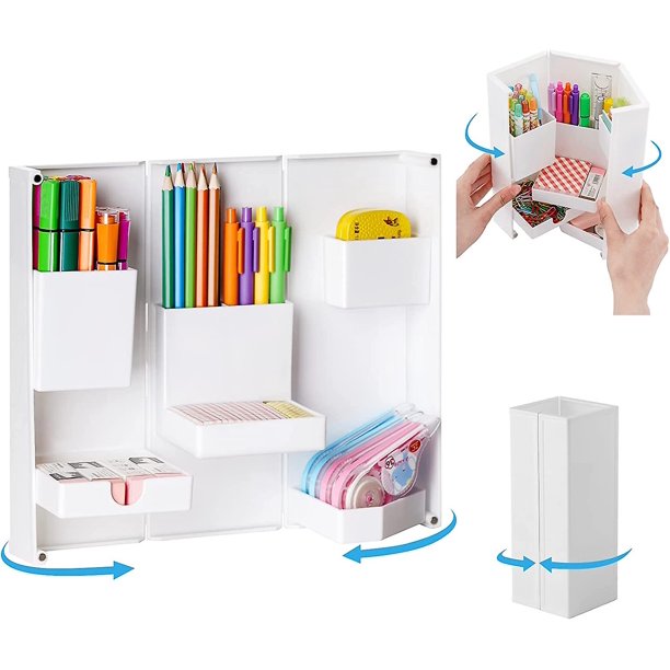 Organizador de bolígrafos plegable, lindo organizador magnético de suministros de arte con apertura y cierre con sujeción para lápices
