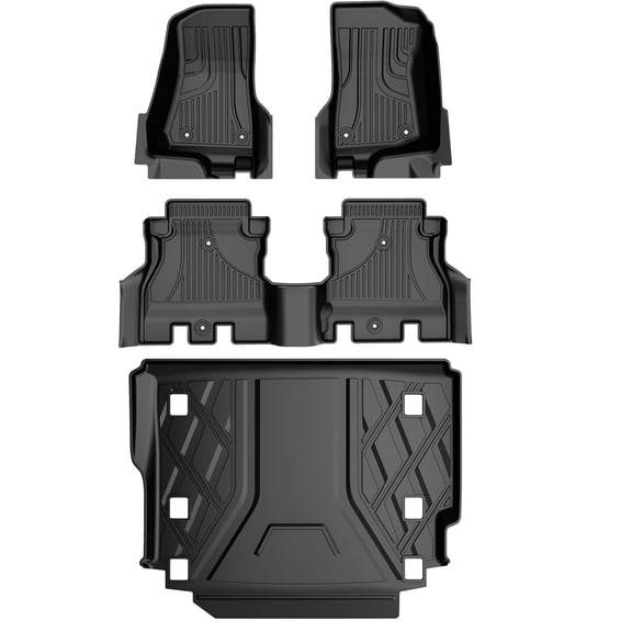 Floor Mats & Cargo Liner Compatible for Jeep Wrangler JL 2018-2026 4 Door Sahara Rubicon without Subwoofer (Non JK or 4XE) All Weather Wrangler Floor Liner for 1st, 2nd Row and Trunk Full Set Car Mat