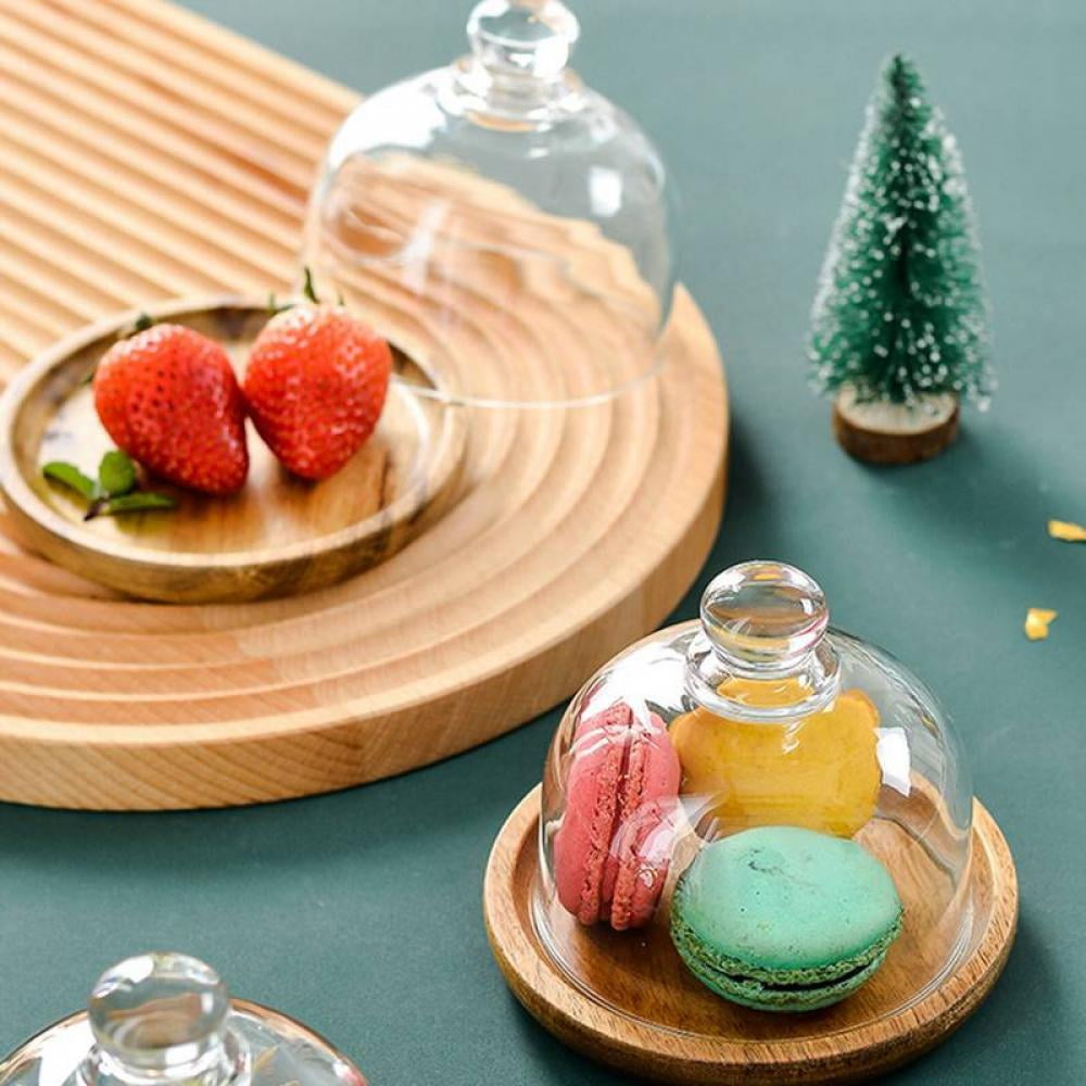 Choosebetter Clear Glass Dessert Cake Plate Cheese Cloche Dome With Wood Serving Tray Clear 10.5 9.5 8cm