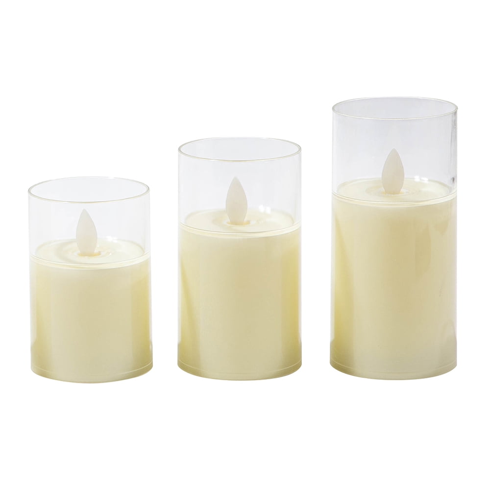 DONGPAI Glass Flameless Candles Battery Operated, LED FLameless Flickering 3D Wick Pillar Candles for Festival Wedding Christmas Home Party Decor, 3 Pack