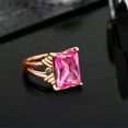 thumbnail image 4 of Gem Stone King 18K Rose Gold Plated Silver Pink Created Sapphire and Blue Diamond Engagement Ring for Women (10.03 Cttw, Gemstone September Birthstone, Emerald Cut 14X10MM, Size 5), 4 of 5