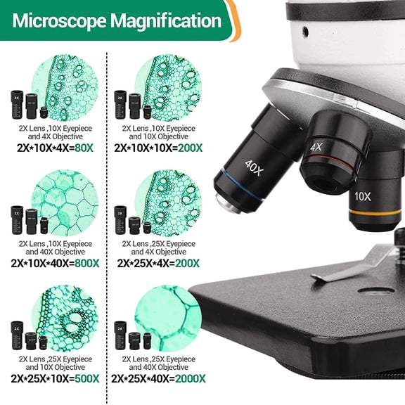 Microscope Kit for Kids Adults Students, 40X-2000X Magnification, Dual LED Illumination, All Glass Optics, and Cordless Capability