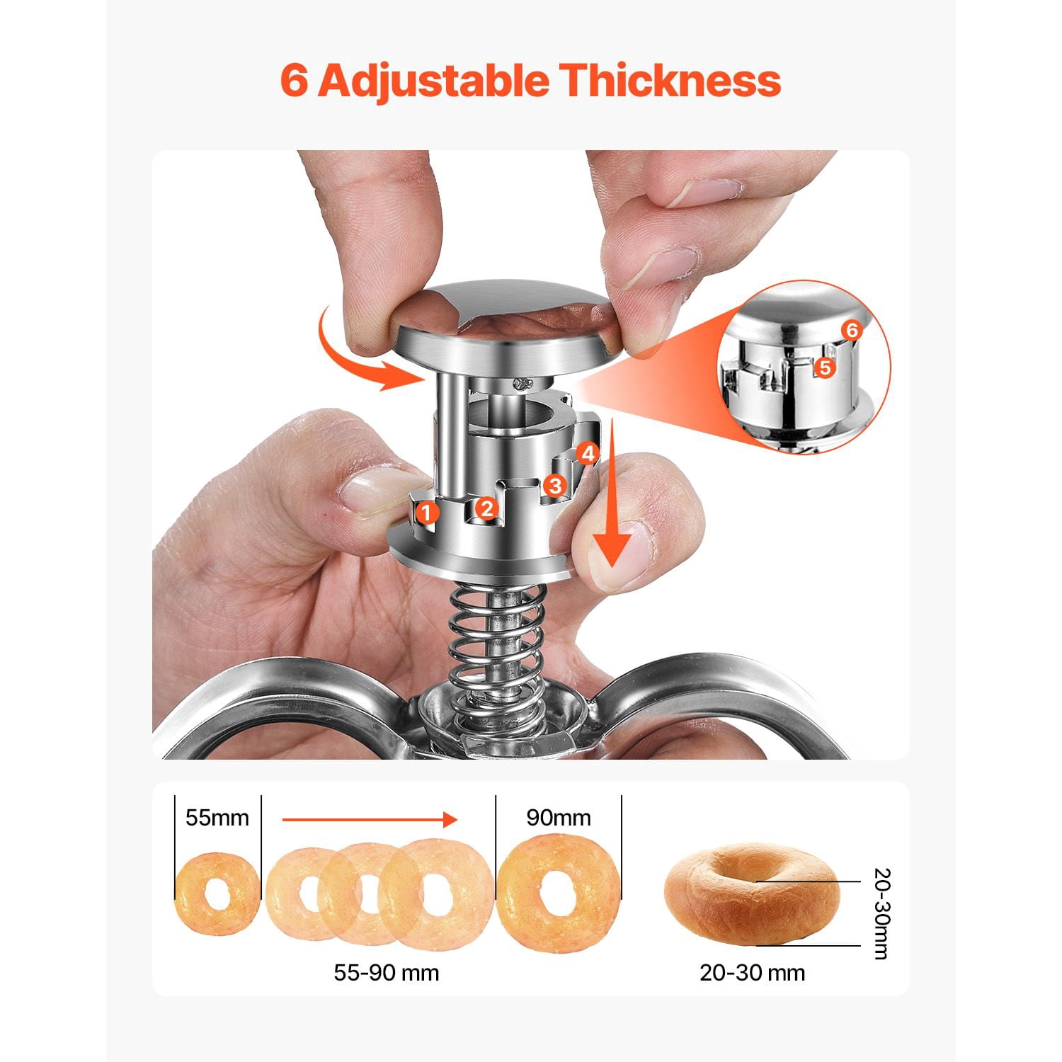 Manual Donut Depositor 2.4L Capacity 304 Stainless Steel 6 Thickness Adjustments 55-90mm Width One-Hand Operation for Restaurant Cafe Bakery