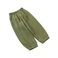 thumbnail image 3 of Hansber Toddler Boy Girl Plain Cotton Linen Pants Elastic Waist Casual Bloomers Trousers Army Green 130, 3 of 4