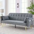 thumbnail image 2 of 72.5" Convertible Futon Sofa Bed with 2 Pillows, Velvet Sleeper Sofa with Adjustable Backrest, Upholstered Loveseat Sleeper Couch with Padded Cushions, for Living Room Bedroom Office, Gray, 2 of 9