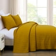 thumbnail image 2 of Chezmoi Collection Madrid Herringbone Geometric Solid Cotton Lightweight Quilt, 3-Piece Quilt Set, King, Mustard Yellow, 2 of 9