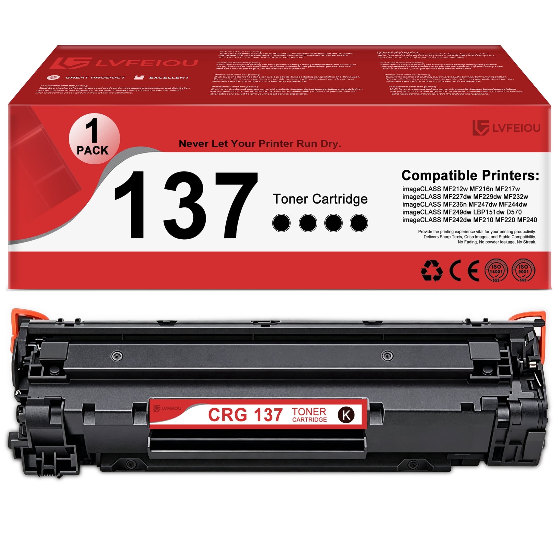 Vipink, Toner Cartridge, Compatible for Canon 137, Black, 2-Pack