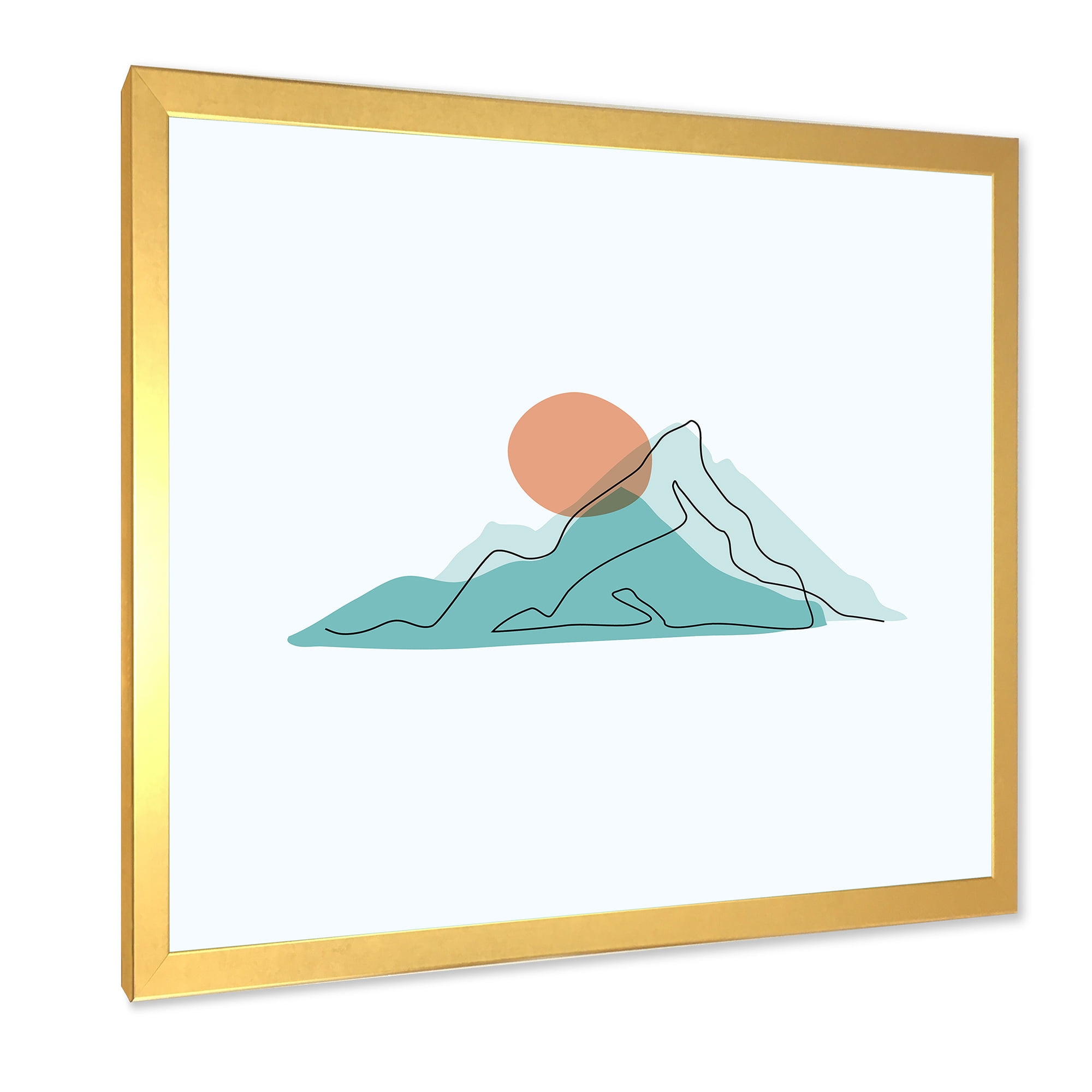 Designart 'Abstract Blue Mountains With Red Moon II' Modern Framed Art Print