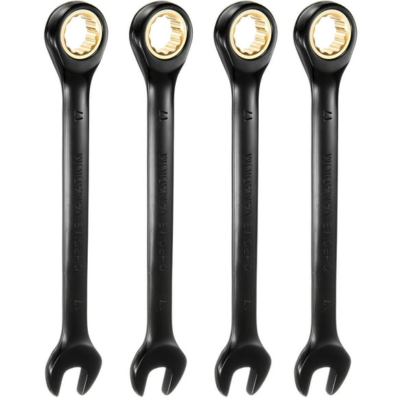 Uxcell 4Pcs Ratcheting Wrench 17mm Metric Open End Wrench 72-Teeth CR-V Steel 12 Point Nickel Plated Combination Ratchet Wrench