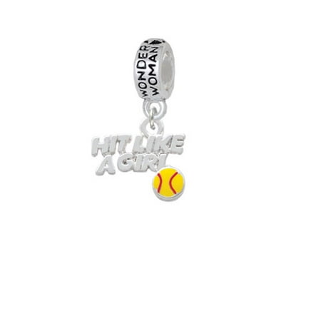 Hit Like a Girl with Enamel Softball - Wonder Woman Charm Bead