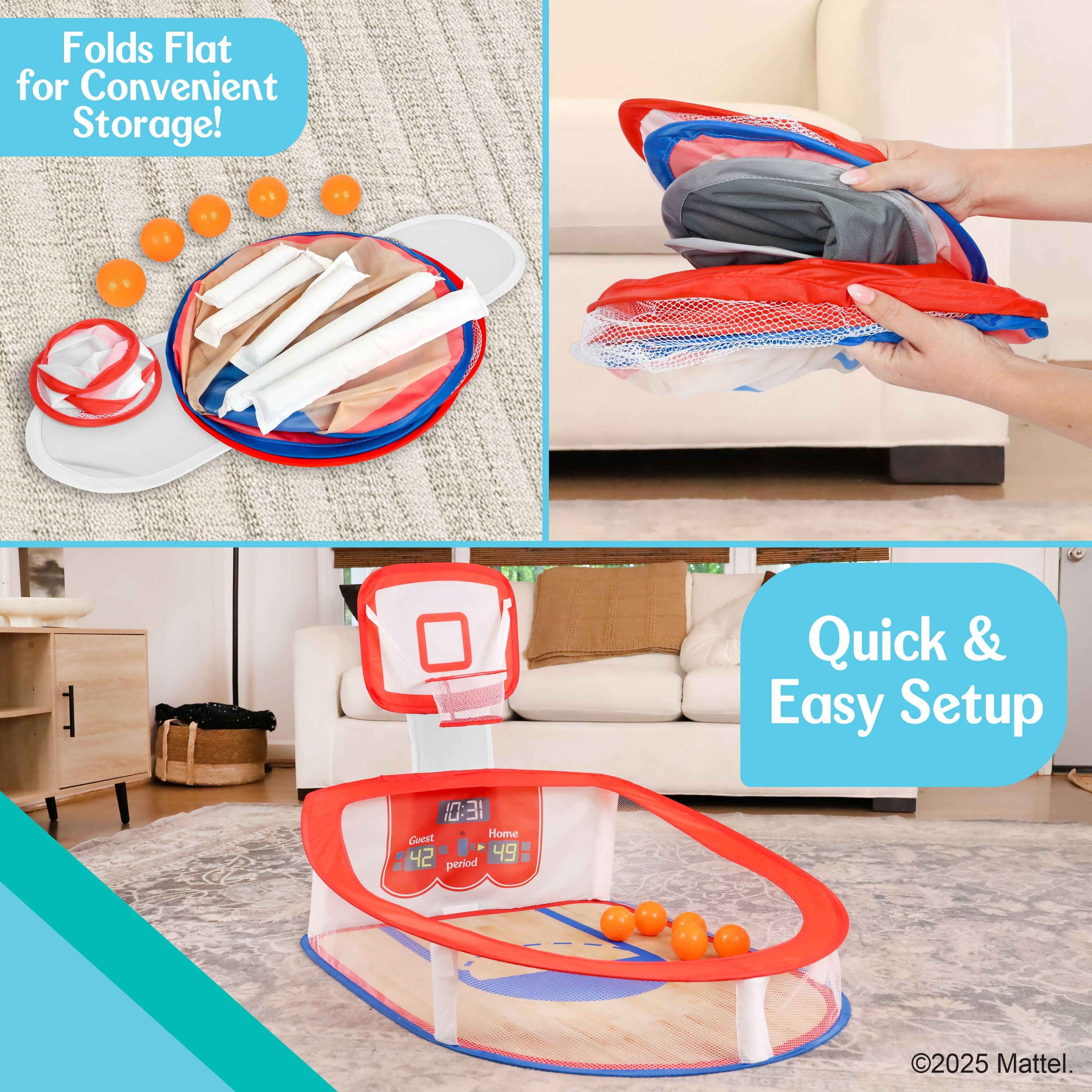 Fisher-Price Soft & Safe Basketball Set with Adjustable Backboard and 5 Air-Filled Balls for Indoor Play