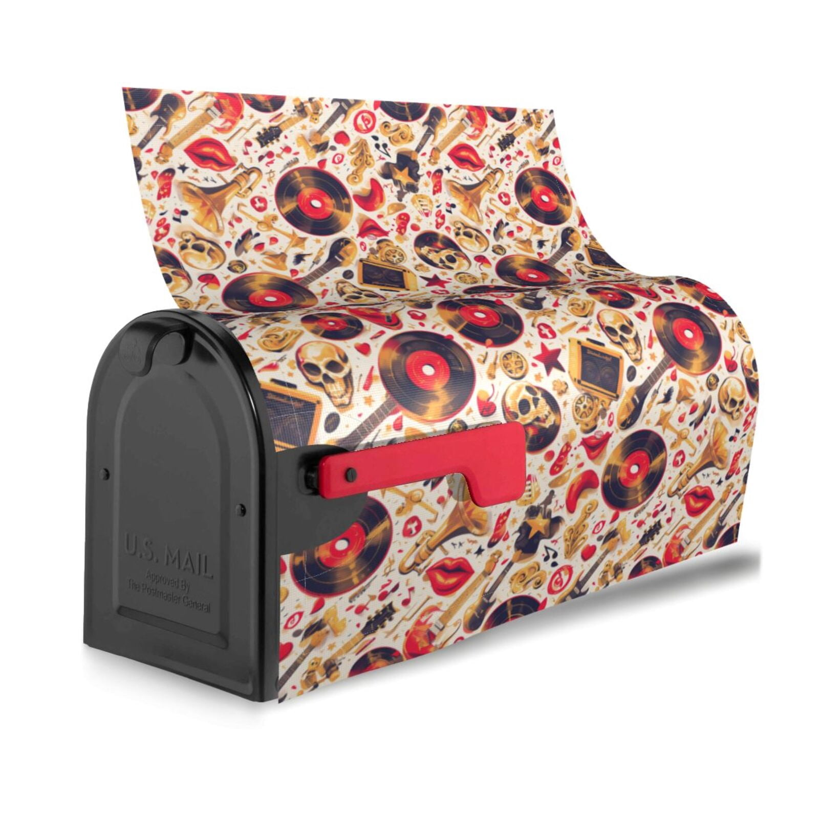 Logiee gold Skull Guitar record Print Post Letter Box Wrap Decor, Mailbox Cover Suitable for Standard Mailbox and Large Size Mailbox,Outdoor Yard Decoration-25.5x21 in