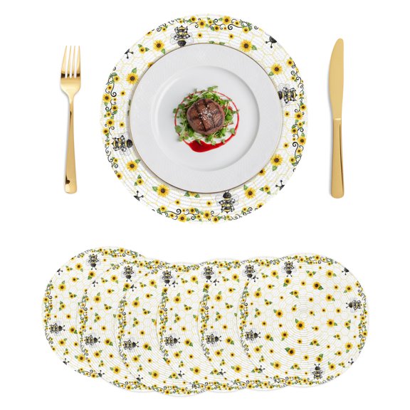 Round Placemats Countryside Flowers Bees 15 inch Set of 6 Table Mats for Dining Table Farmhouse Floral Honeycomb Heat Resistant Non-Slip Kitchen & Home Decorative Place Mat Set