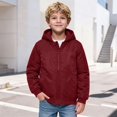 thumbnail image 4 of Boys Midweight Puff Jacket with Hood Zip Up Warm Relaxed Fit Casual Kids Winter Coats Red 14 Years, 4 of 7