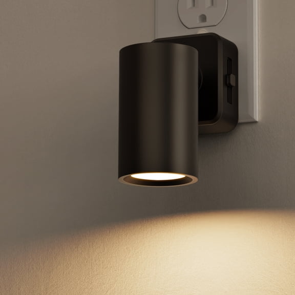LOHASLED Black Warm White 3000K Rotatable Cylinder Plug In Night Light