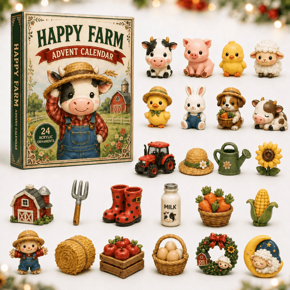 Happy Farm Advent Calendar 2026 - 24-Day Festive Countdown, Acrylic Charms - Gift For Farmer, Christmas Tree Ornaments, Holiday Hanging Decor
