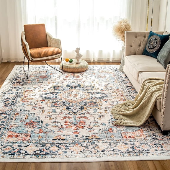 VK·LIVING Area Rugs Machine Washable Rug 6'x 9' Vintage Design Washable Area Rugs with Non Slip Rugs for Living Room Bedroom Traditional Woven Rug Carpet Stain Resistant, Home Decor Office Boho Rug