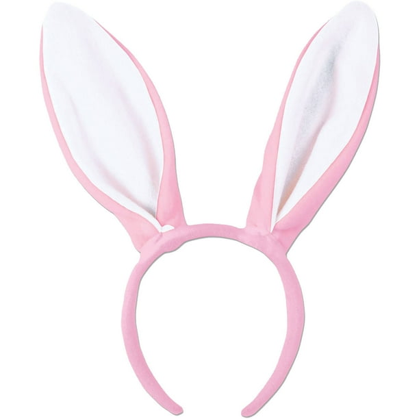 Pink with White Lining Bunny Ears Adult Halloween Accessory - Walmart ...