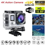Action Camera 4K WiFi Ultra HD Underwater 30M Waterproof 170° Wide Angle Lens Sports Camcorder with Remote Control 2 Rechargeable Batteries and Mounting Accessories Kit