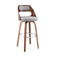 thumbnail image 1 of Taburete de bar Armen Living Julius Grey de piel sintética y madera de nogal, 1 of 6