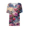 thumbnail image 5 of Fiudx Ofertas Relámpago Blusa de Manga Corta Estampada a La Moda para Mujer, Blusas Informales con Cuello En V, 5 of 5