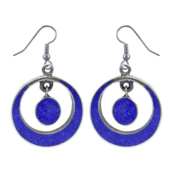 Tibetan Silver Lapis Lazuli Gemstone Inlay Earrings For Women Silver Plated Drop Earrings Gift