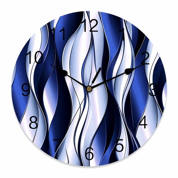 Wall Clock Blue Stripe Lines Clocks PVC Silent Non-Ticking Battery Operated Decorative Abstract Twist Striped Round Clock for Home Living Room Kitchen Bedroom Office School Wall Decor 10 Inch