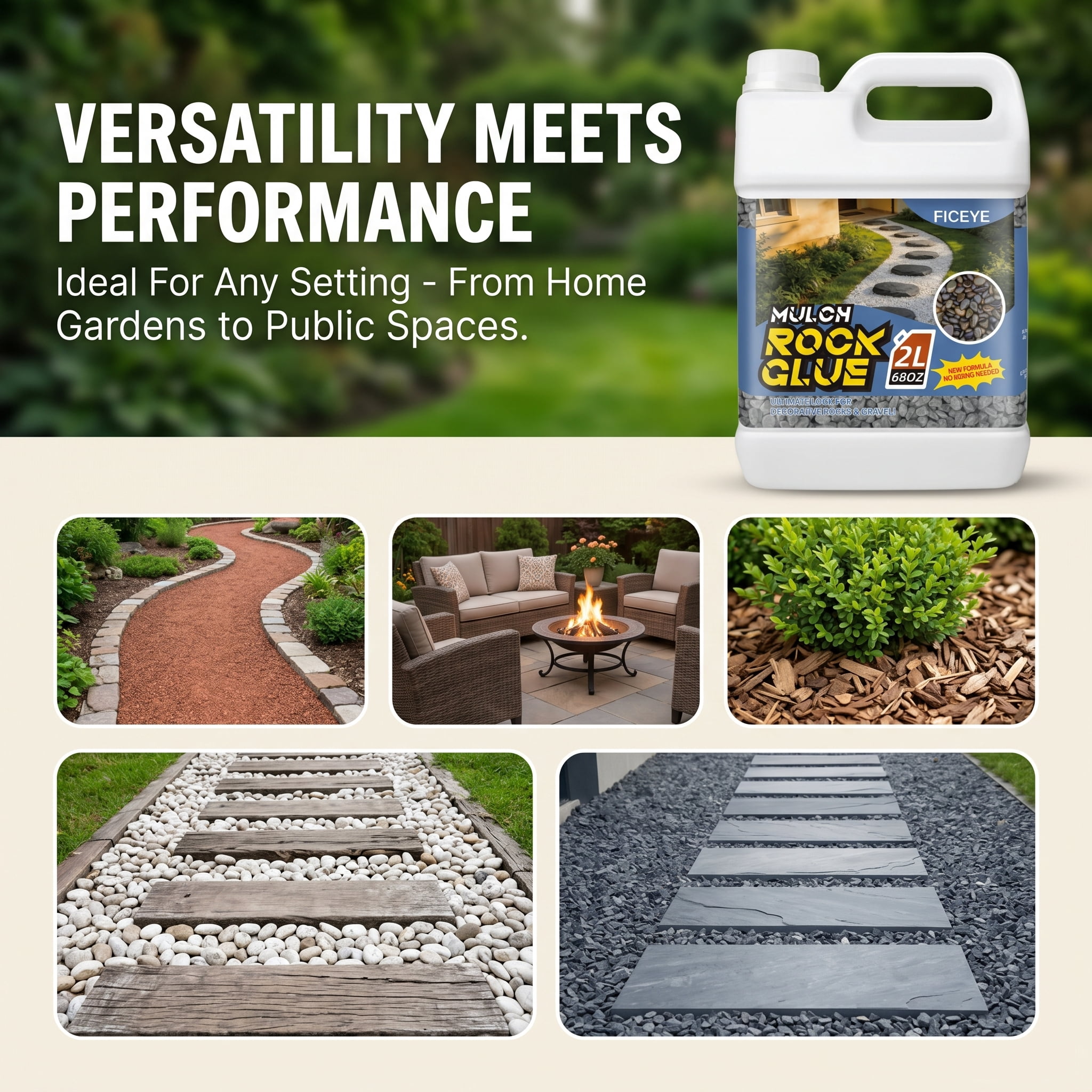 68oz Mulch Glue, Ready-to-Use Fast Drying Landscape Glue, Non-Toxic Strong Bond Mulch Binder, Rock & Pea Gravel Stabilizer, Outdoor Yard Landscaping Adhesive For Garden Decoration