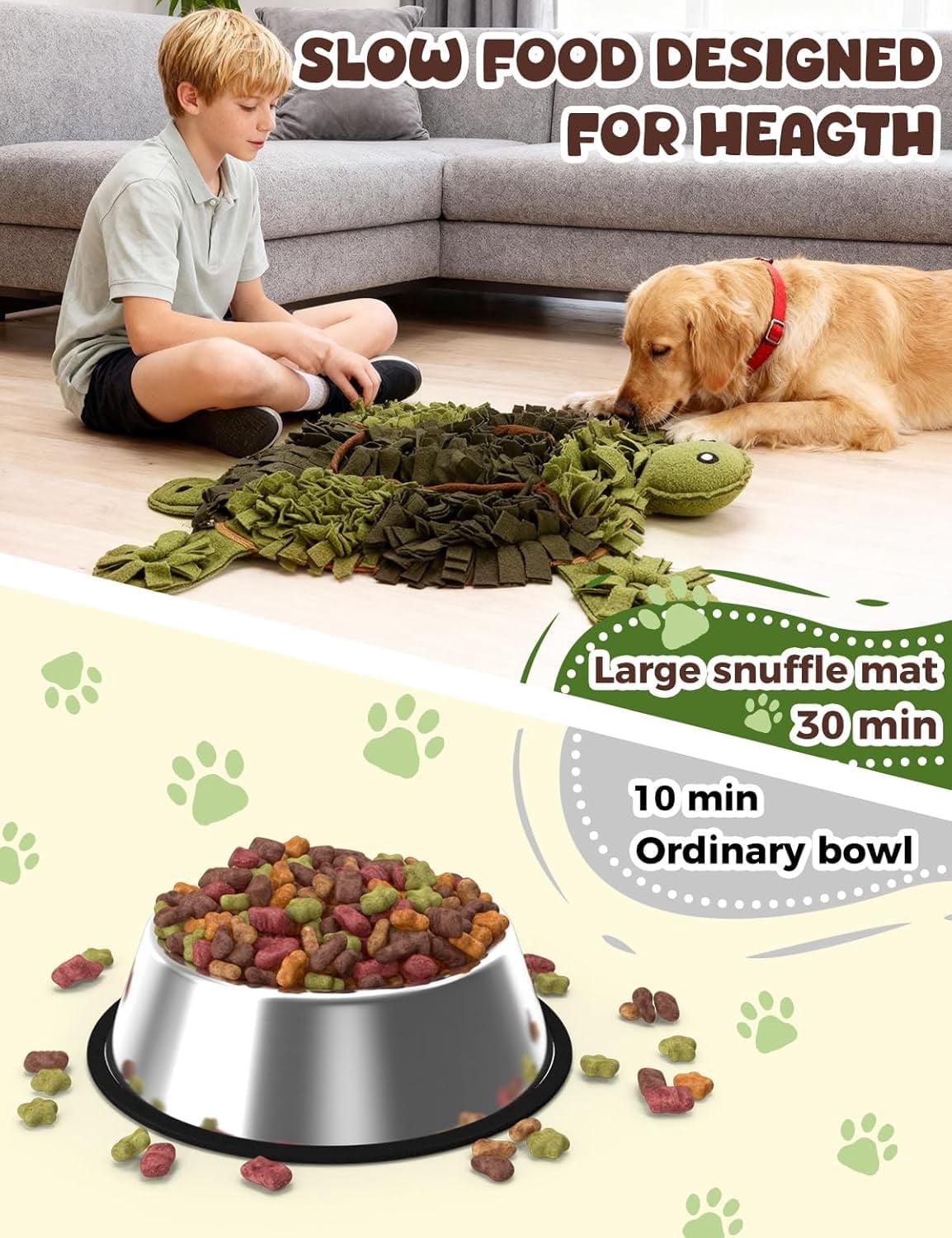 Turtle-Shaped Dog Snuffle Mat, 28.8 x 22.8 Inch Large Interactive Slow Feeder, Nosework Puzzle for Small to Medium Dogs