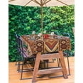 thumbnail image 3 of Fsddascl Brown Southwest Aztec Outdoor Tablecloth - 60x120 Inch Rectangle Dining Table Cover, Farmhouse Vintage Geometric Waterproof Outdoor Table Cloth with Umbrella Hole & Zipper for Picnic/Patio, 3 of 7