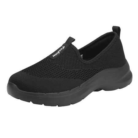 

ZIZOCWA Lightweight Women Sneakers Thick Sole Mesh Breathable Comfortable Casual Slip On Walking Shoes Non-Slip Soft Sole Sports Shoes Black Size38