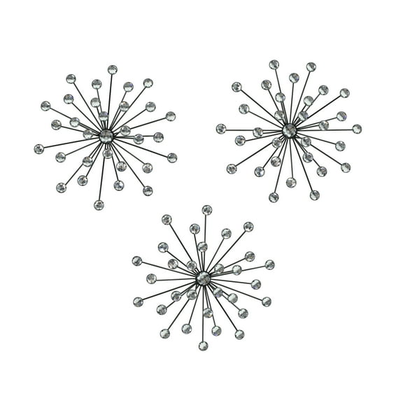 Things2Die4 Zeckos Black Metal Bursting Jeweled Star Wall Sculpture Set of 3