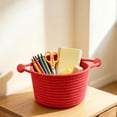 thumbnail image 6 of Storage Basket Woven From Cotton Rope with Beaded Handles, Multi-Use Desktop Bin for Toy and Small Item Organization, Decorative Woven Basket for Nursery, Dorm, Bedroom 7.87" X 7.87" X 4.72", 6 of 6
