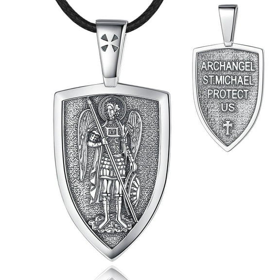 EUDORA Sterling Silver St Michael Necklace for Men Women, Archangel Guardian Saint Michael Amulet Shield Protection Pendant Gift, 24 inch Cord