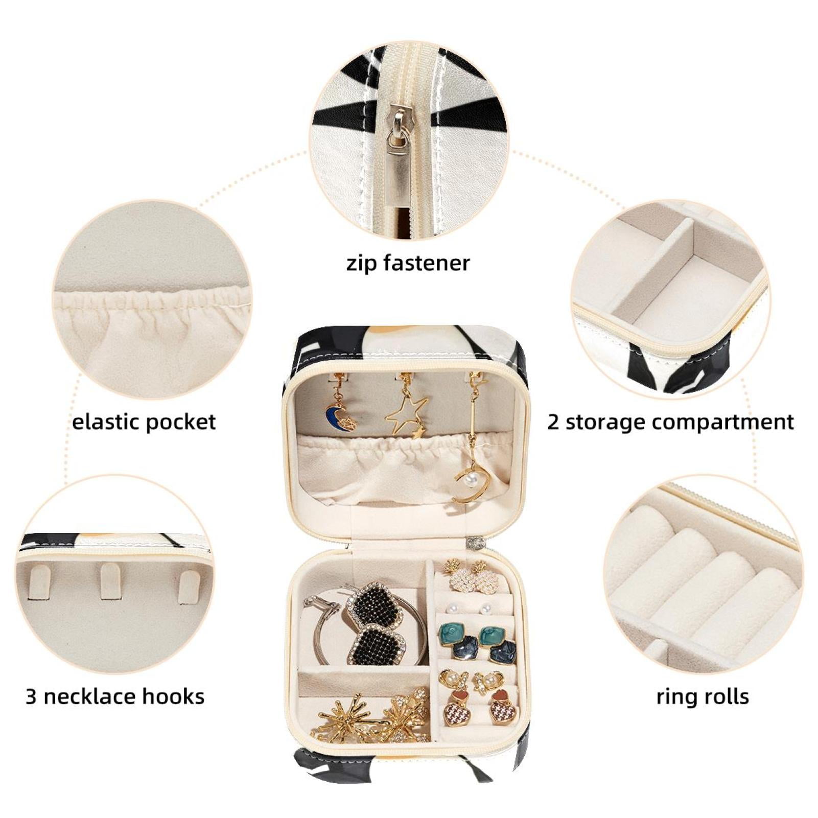 PhooArto Small Jewellery Box, Penguins Pattern Portable Travel Mini Jewelry Case for Women Leather Ring Organizer